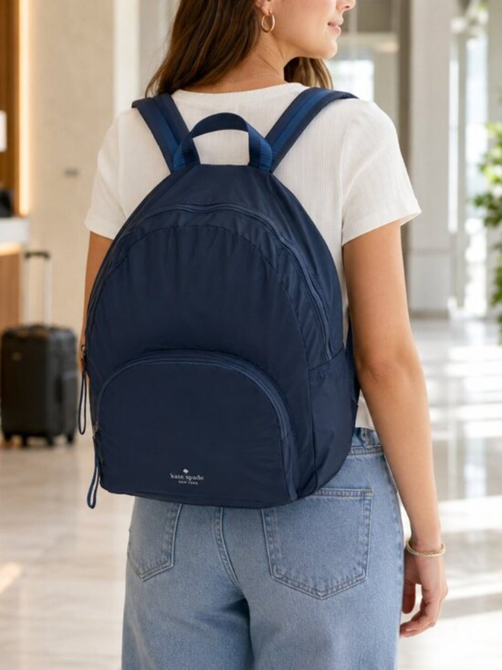 Kate Spade Packable Foldable Travel Backpack Pouch Navy NWT
